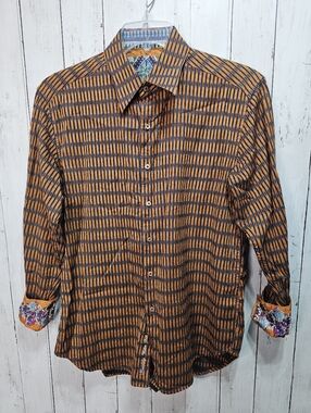 NWOT Robert Graham Men's Embroidered Cuffs Button Front Cotton Shirt Size Medium